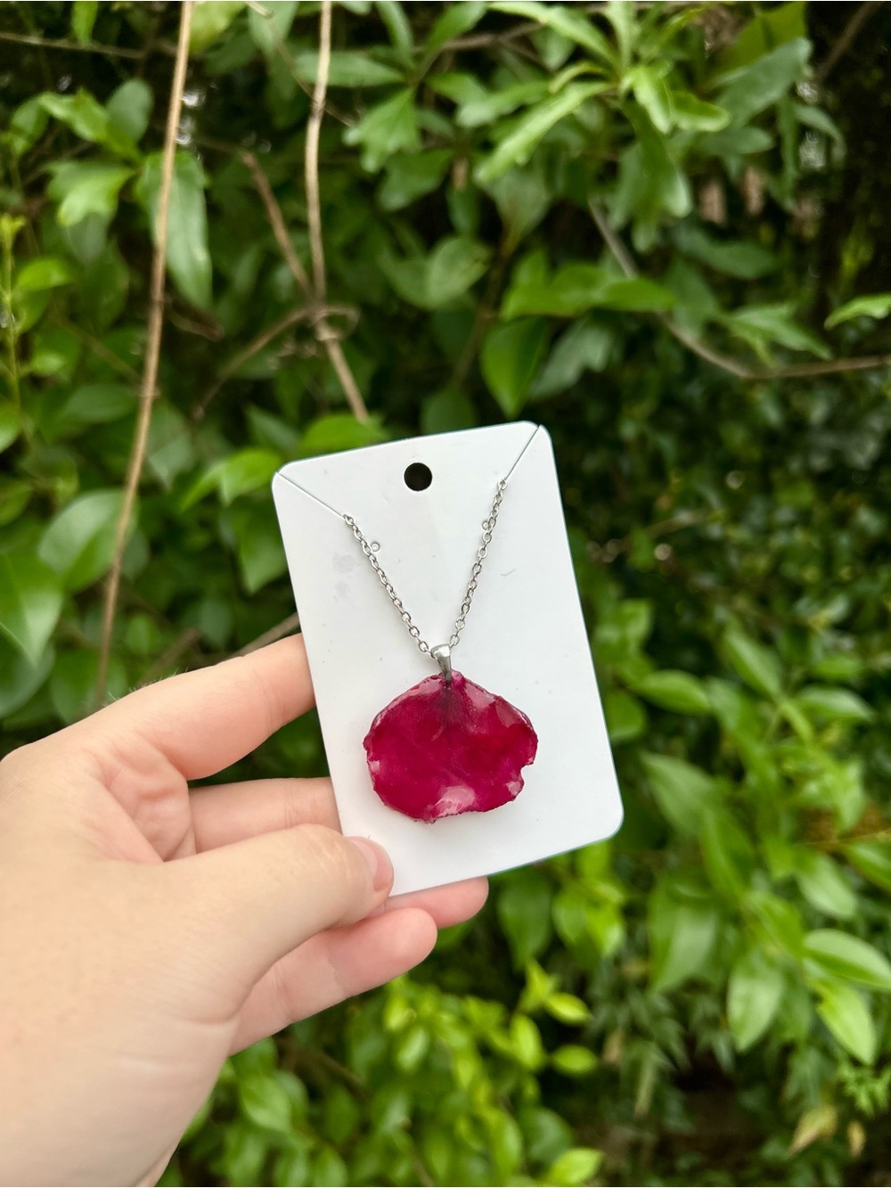 Red Natural Rose Petal Pendant Necklace - Women Jewelry